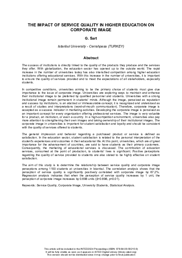 (PDF) THE IMPACT OF SERVICE QUALITY IN HIGHER EDUCATION ON CORPORATE IMAGE