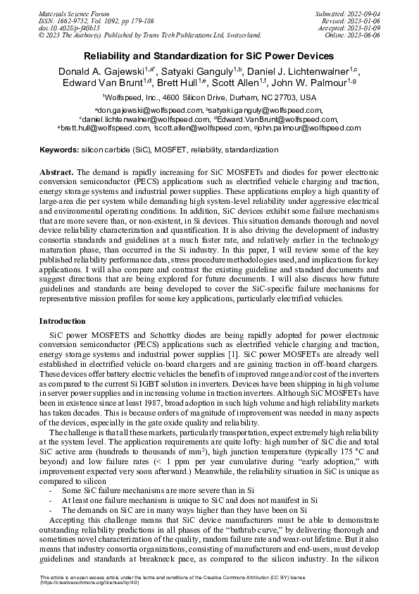 (PDF) Reliability and Standardization for SiC Power Devices