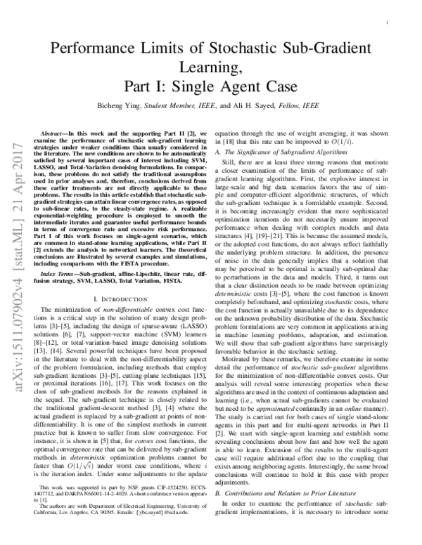 (PDF) Performance Limits of Stochastic Sub-Gradient Learning, Part I ...