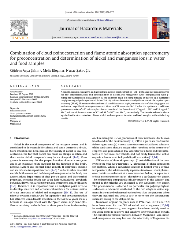 (PDF) Combination of cloud point extraction and flame atomic absorption ...
