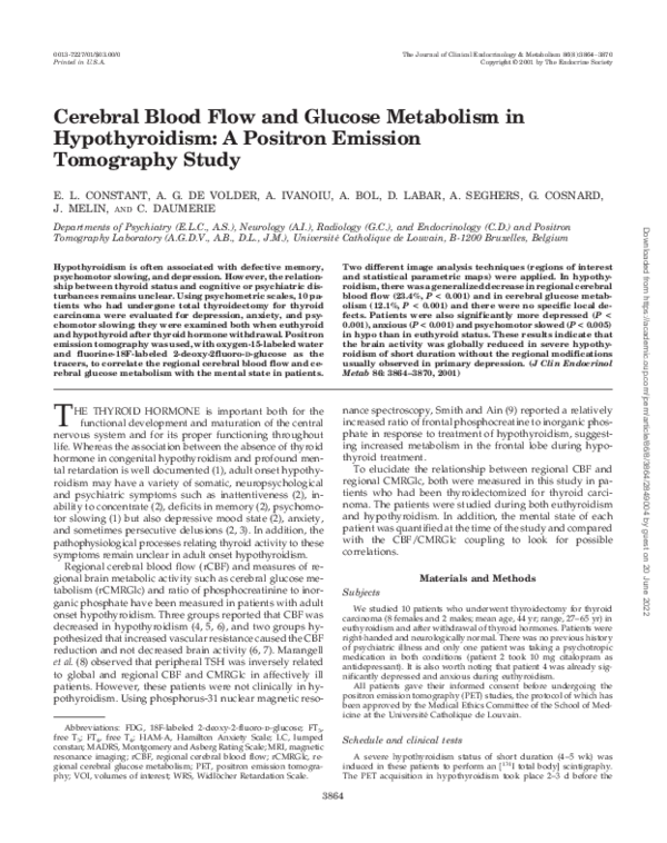 (PDF) Cerebral Blood Flow and Glucose Metabolism in Hypothyroidism: A ...
