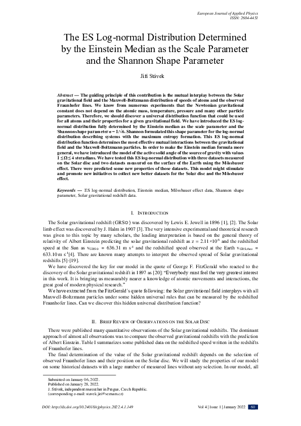 (PDF) The ES Log-normal Distribution Determined by the Einstein Median ...