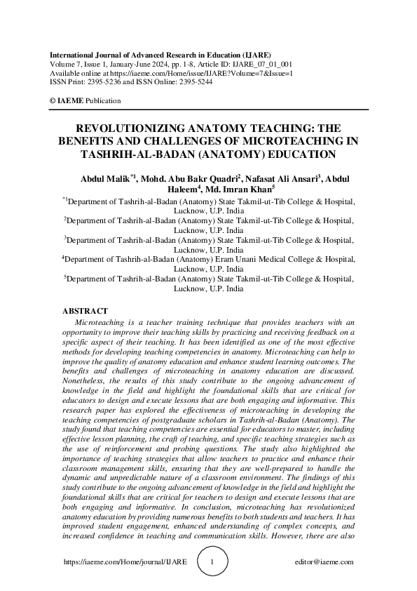 (PDF) REVOLUTIONIZING ANATOMY TEACHING: THE BENEFITS AND CHALLENGES OF ...