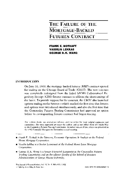 (PDF) The failure of the mortgage‐backed futures contract