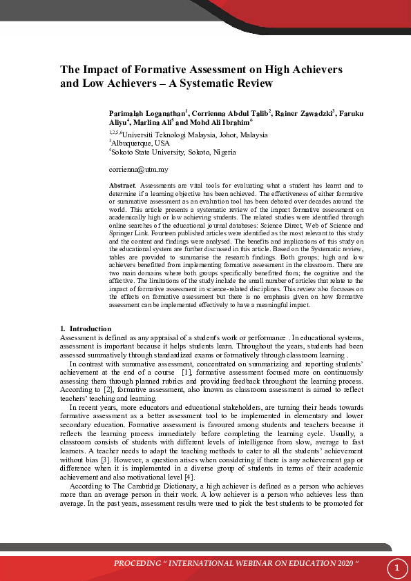(PDF) The Impact of Formative Assessment on High Achievers and Low ...