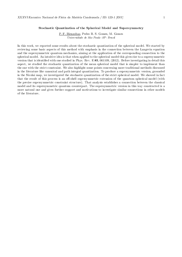 (PDF) Stochastic quantization of the spherical model and supersymmetry
