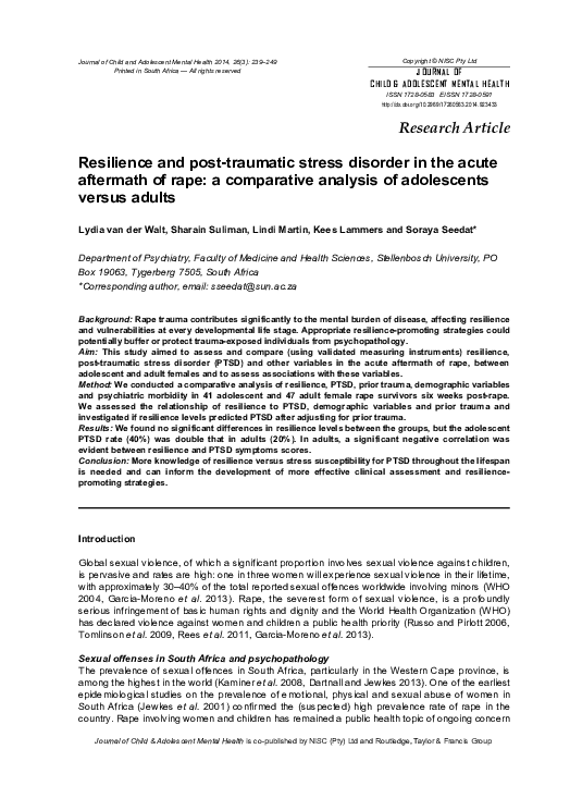 (PDF) Resilience and post-traumatic stress disorder in the acute ...