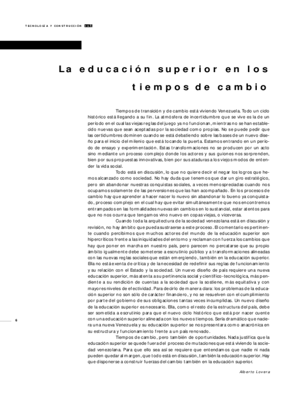 (PDF) La educación superior en los tiempos de cambio