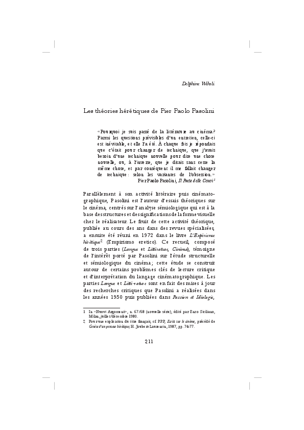(PDF) Les théories hérétiques de Pier Paolo Pasolini (Empirismo eretico)