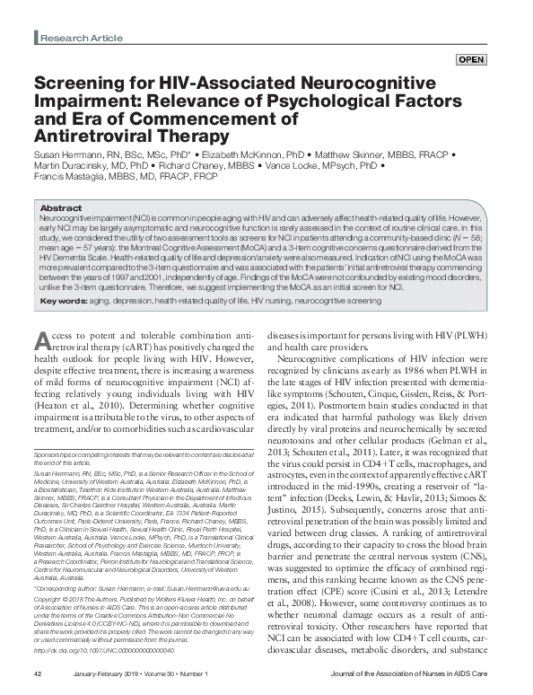 (PDF) Screening for HIV-associated neurocognitive impairment ...