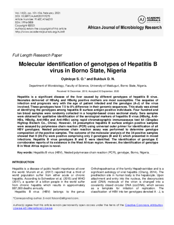 (PDF) Molecular identification of genotypes of Hepatitis B virus in ...