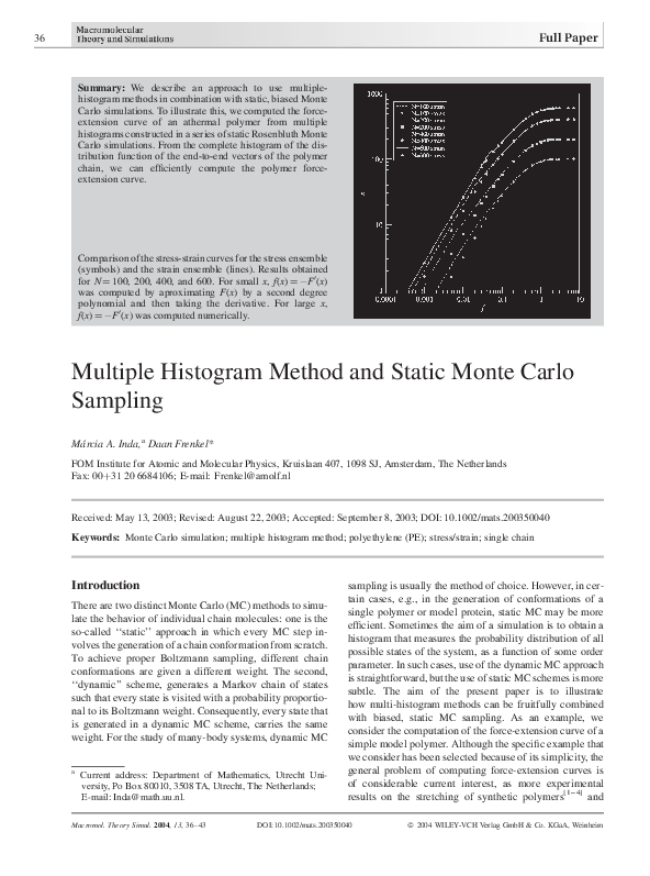 (PDF) Multiple Histogram Method and Static Monte Carlo Sampling
