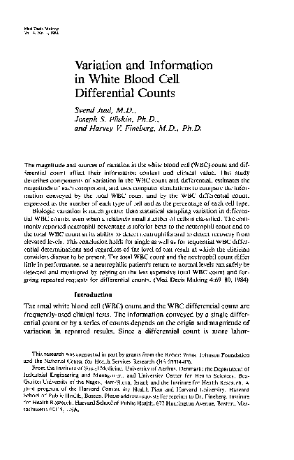 (PDF) Variation and Information in White Blood Cell Differential Counts