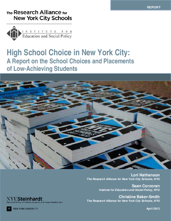 (PDF) High School Choice in New York City: A Report on the School ...