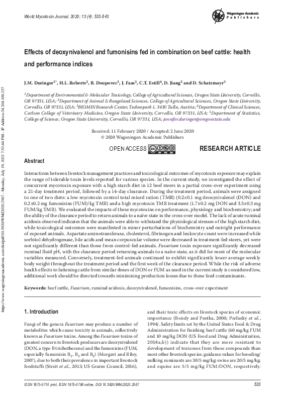 (PDF) Effects of deoxynivalenol and fumonisins fed in combination on ...