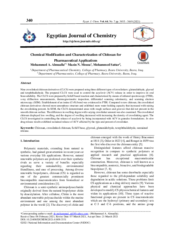 (PDF) Chemical Modification and Characterization of Chitosan for ...