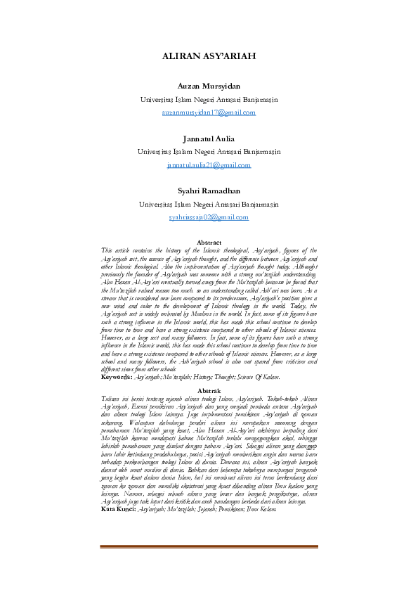 (PDF) ALIRAN ASY'ARIAH