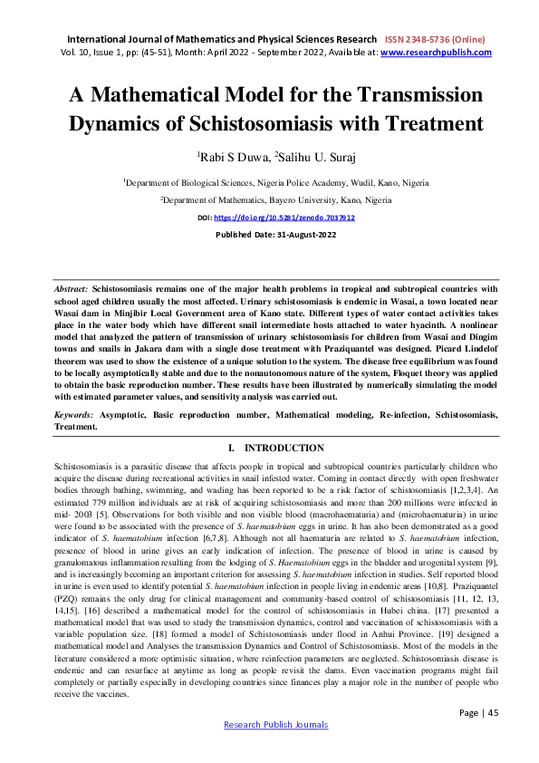 (PDF) A Mathematical Model for the Transmission Dynamics of ...
