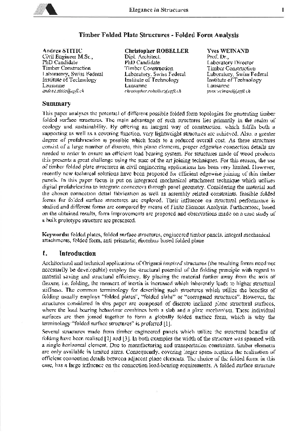 Pdf Timber Folded Plate Structures Folded Form Analysis