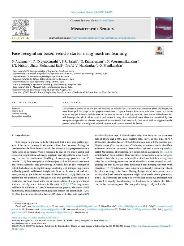 (PDF) Face recognition based vehicle starter using machine learning