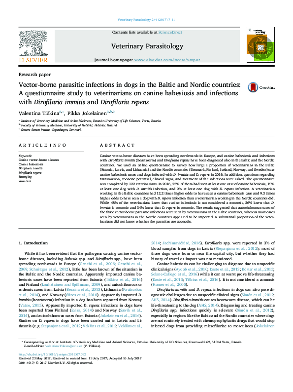 (PDF) Vector-borne parasitic infections in dogs in the Baltic and ...