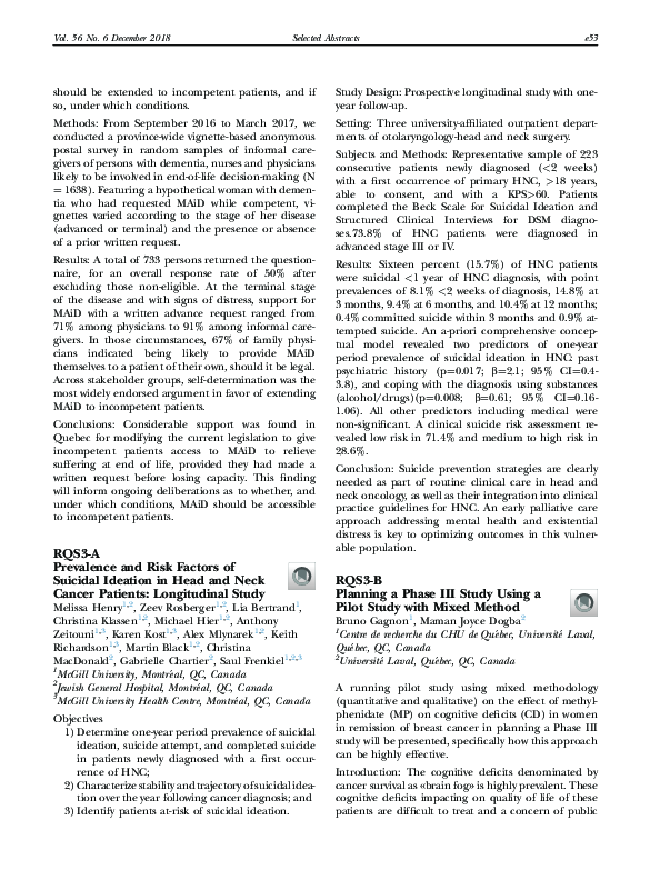 (PDF) Prevalence and Risk Factors of Suicidal Ideation in Head and Neck ...