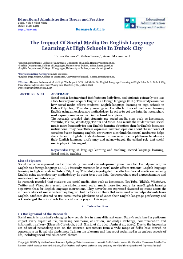 (PDF) The Impact Of Social Media On English Language Learning At High ...