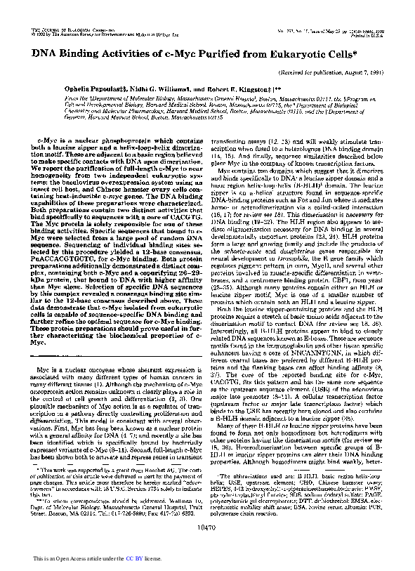 (PDF) DNA binding activities of c-Myc purified from eukaryotic cells