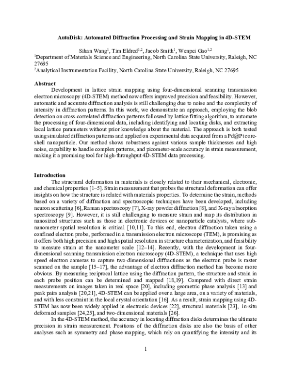 (PDF) AutoDisk: Automated Diffraction Processing and Strain Mapping in ...