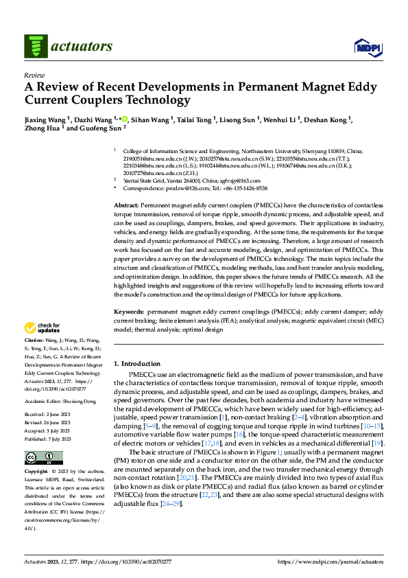 (PDF) A Review of Recent Developments in Permanent Magnet Eddy Current ...