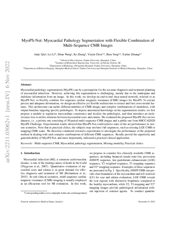 (PDF) MyoPS-Net: Myocardial pathology segmentation with flexible ...