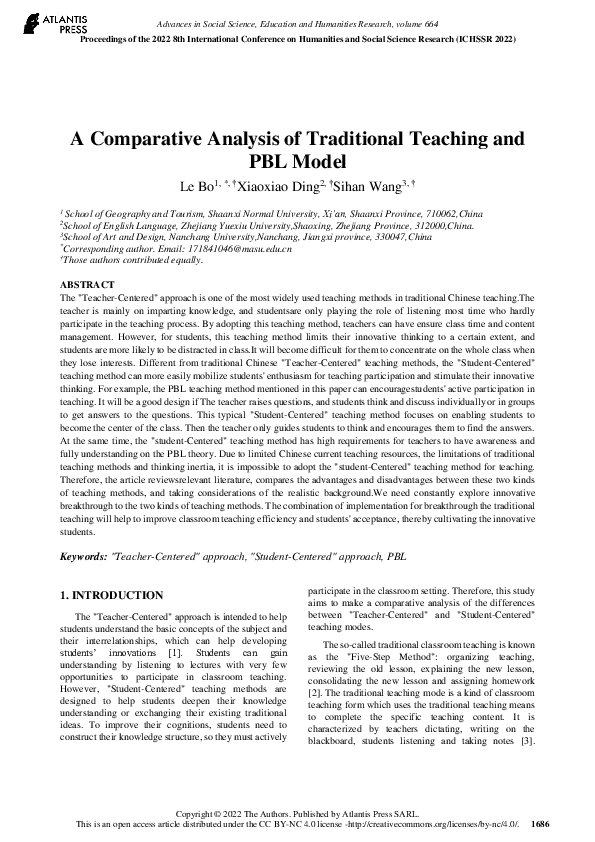(PDF) A Comparative Analysis of Traditional Teaching and PBL Model
