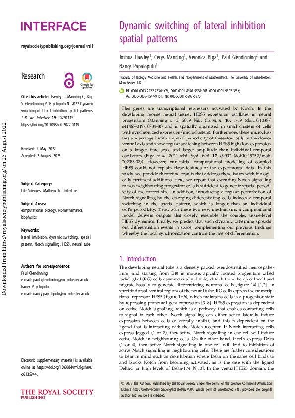 (PDF) Dynamic switching of lateral inhibition spatial patterns