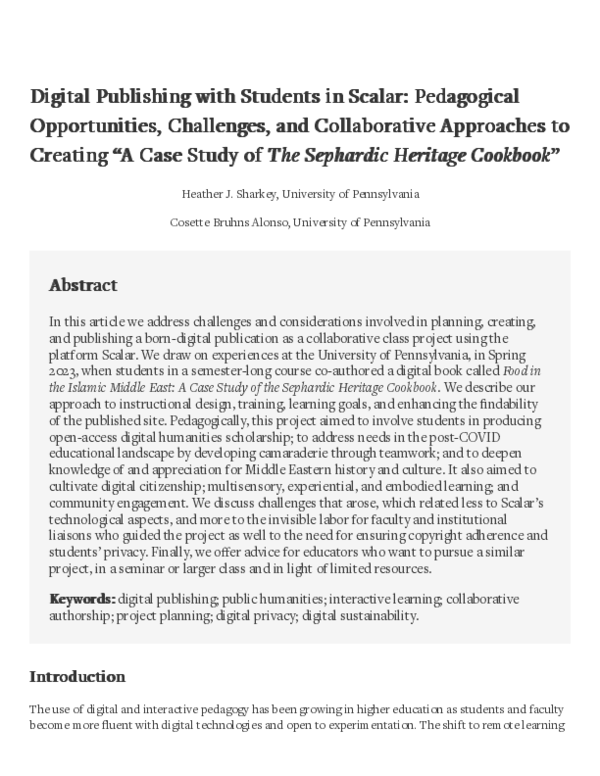 (PDF) “Digital Publishing with Students in Scalar: Pedagogical ...