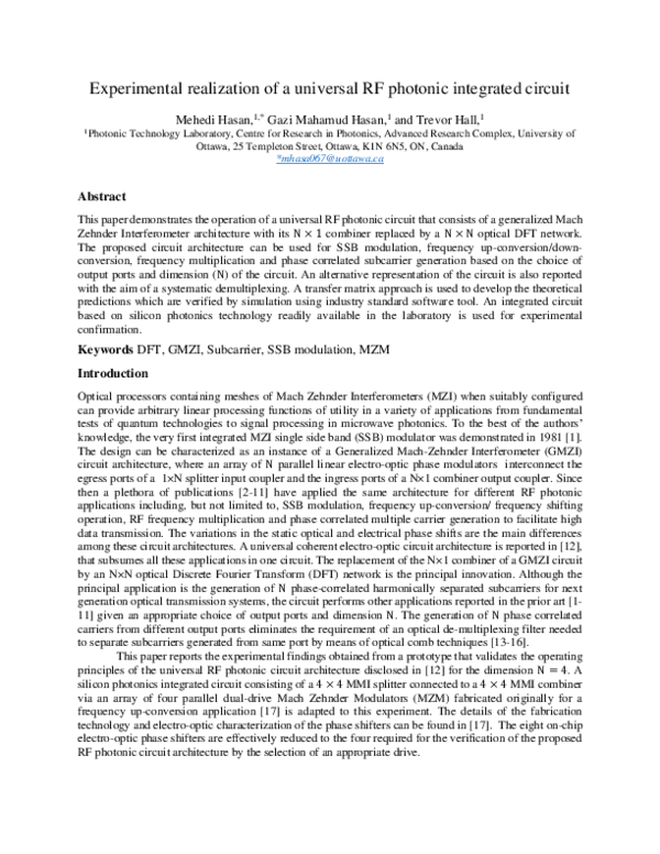 (PDF) Experimental realization of a universal RF photonic integrated ...