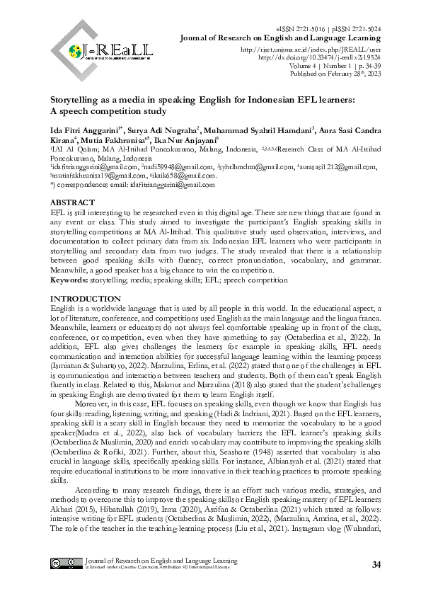 (PDF) Storytelling as a media in speaking English for Indonesian EFL ...