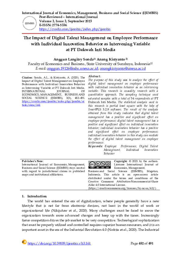 (PDF) The Impact of Digital Talent Management on Employee Performance ...