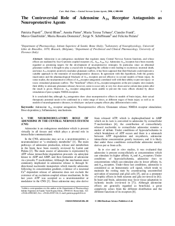 (PDF) The Controversial Role of Adenosine A2A Receptor Antagonists as ...