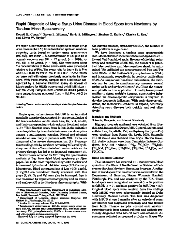 (PDF) Rapid diagnosis of maple syrup urine disease in blood spots from ...