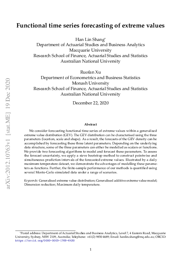 (PDF) Functional time series forecasting of extreme values