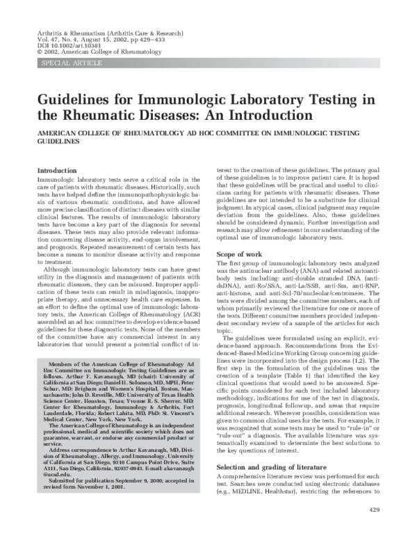 (PDF) Guidelines for immunologic laboratory testing in the rheumatic ...