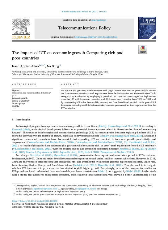 (PDF) The impact of ICT on economic growth-Comparing rich and poor ...