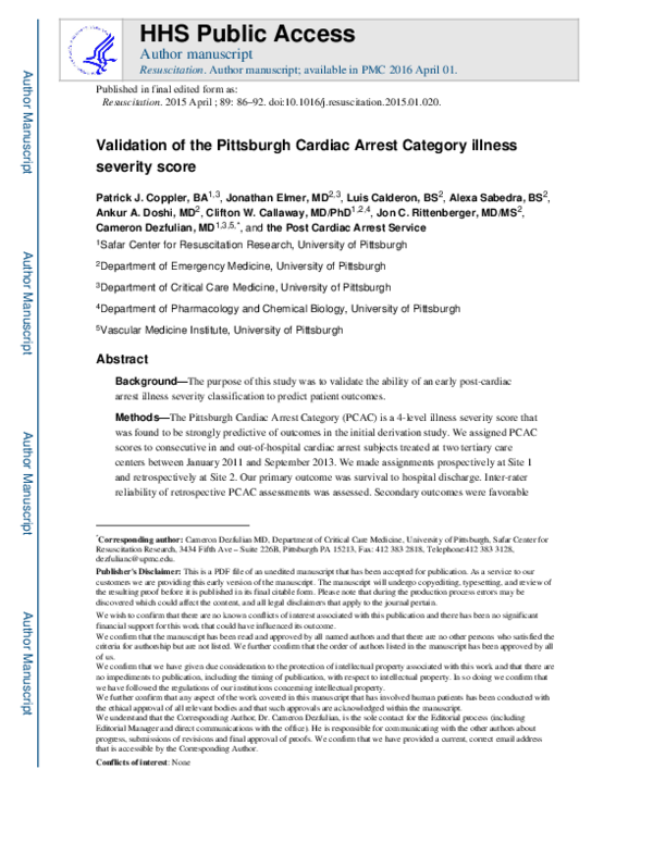 (PDF) Validation of the Pittsburgh Cardiac Arrest Category illness ...