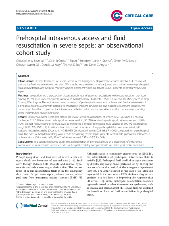 (PDF) Prehospital intravenous access and fluid resuscitation in severe ...