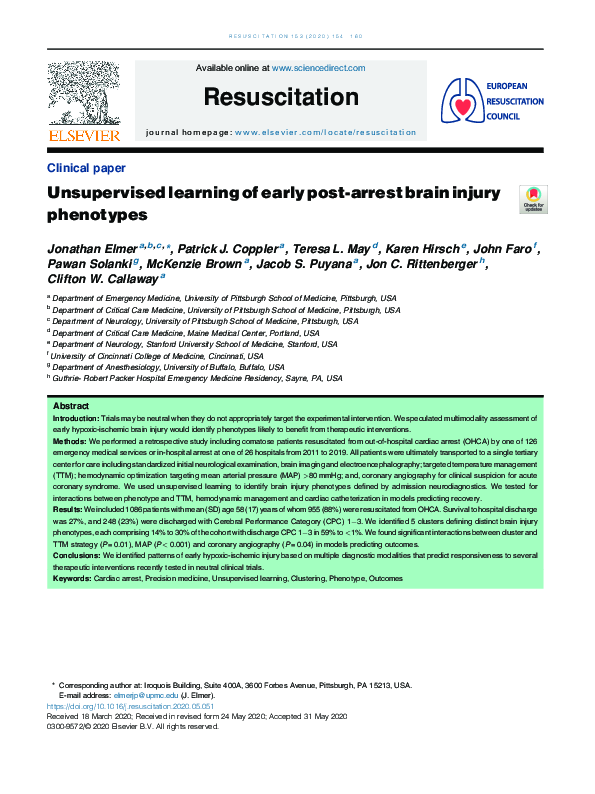(PDF) Unsupervised learning of early post-arrest brain injury phenotypes