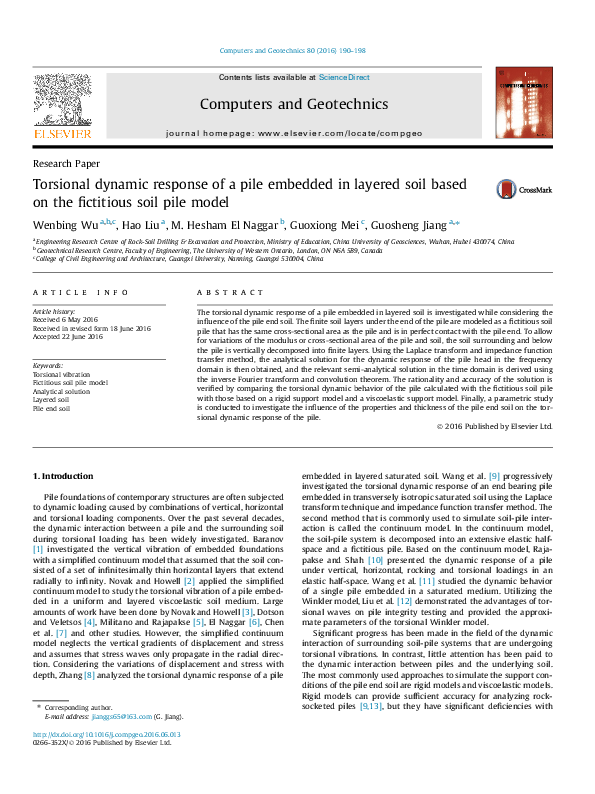 (PDF) Torsional dynamic response of a pile embedded in layered soil ...