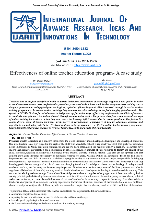 (PDF) Effectiveness of online teacher education program- A case study