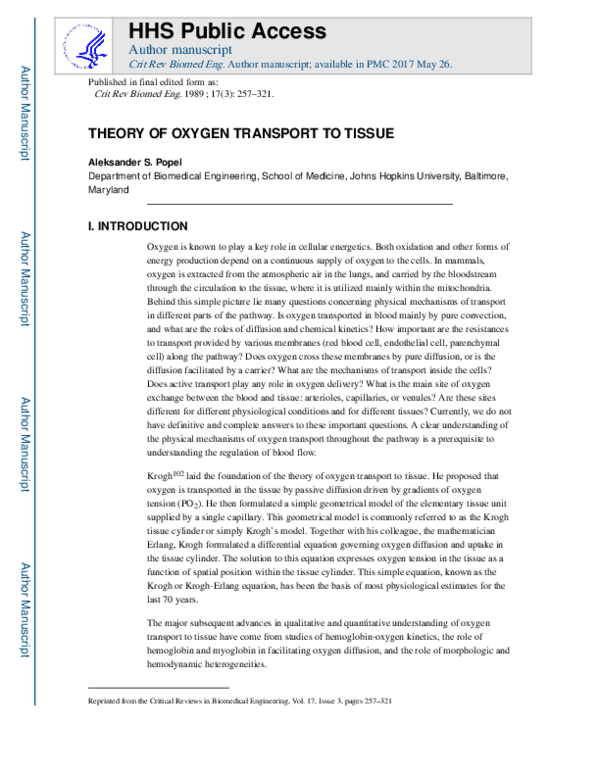 (PDF) Theory of oxygen transport to tissue