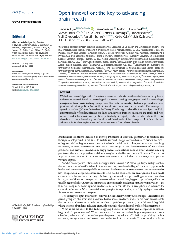 (PDF) Open innovation: the key to advancing brain health