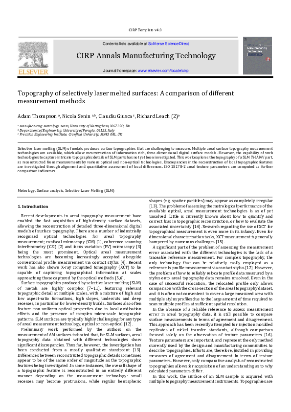 (PDF) Topography of selectively laser melted surfaces: A comparison of ...